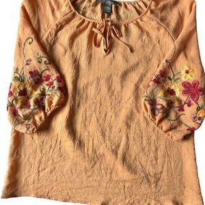 Embroidered Orange Women's Top with floral detail boho vibe
